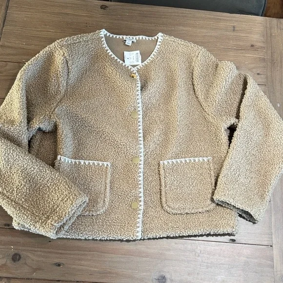 J. Crew Women's Sherpa Tan Teddy Jacket - Picture 3 of 9